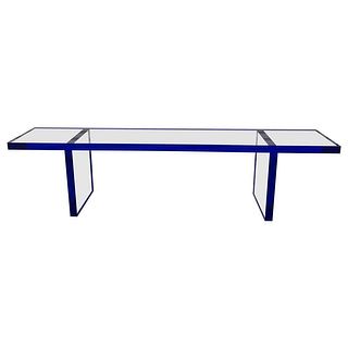 7ft Bench in Deep Blue & Clear Lucite by Cain Modern,
