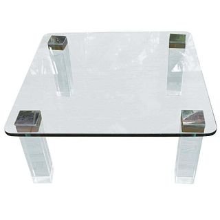 Lucite & Nickel Coffee Table w/ Glass Top