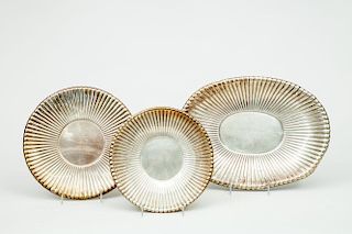 Two Reed & Barton Silver Reeded Trays, and a Similar American Silver Footed Fruit Bowl