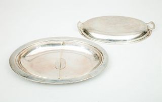Mexican Sterling Silver Oval Shallow Covered Entrée Dish