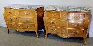 Pair of Louis XV Style Marble Top Commodes.