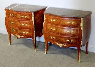 Pair of Louis XV Style Marble Top 2 Drawer