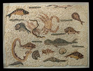 Fine Roman Stone Mosaic w/ Sea Creatures