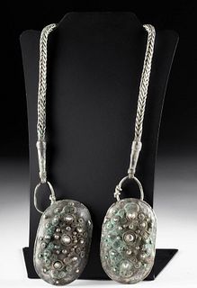 Fine Viking Silver Brooches & Braided Chain, 402.4 g