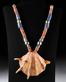 Paracas Gold, Lapis, & Coral Bead Necklace w/ Spondylus