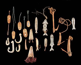 19th C. Inuit Bone & Ivory Hooks & Lures Assortment