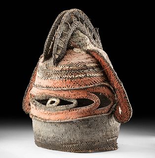 Early 20th C. Papua New Guinea Woven Fiber Yam Mask