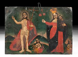 19th C. Mexican Tin Retablo - Christ & Animas Solas