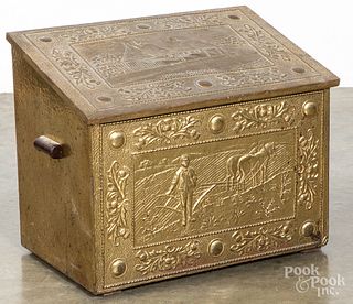 Embossed brass kindling box