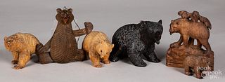 Six carved wood Black Forest bears