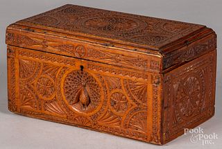 Carved pine dresser box, 19th c.