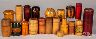 Collection of turned wood banks, canisters, etc.