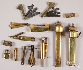 Brass locks, pen cases, bleeders, etc.