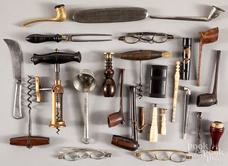 Corkscrews, spectacles, pipes, etc.