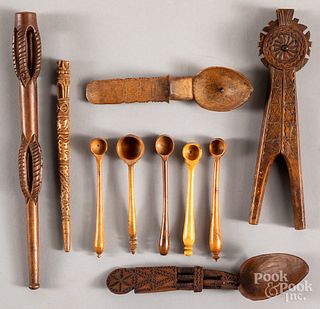 Carved wood utensils and tools.
