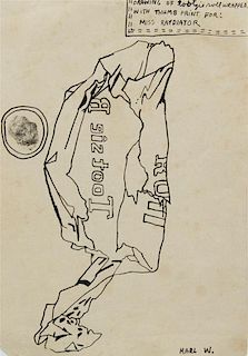 Karl Wirsum, (American, b. 1939), Drawing of Tootzie Roll Wraper with Thumb Print For: Miss Raydiator, c. 1963