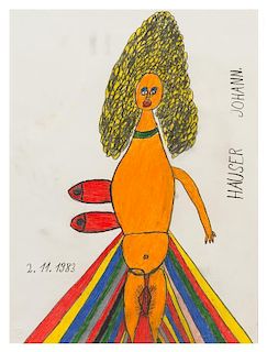 * Johann Hauser, (Czechoslovakian, 1926-1996), Drawing of a Woman, 1983