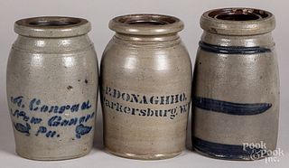 Three stoneware canning crocks, 19th c.