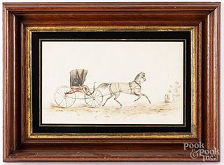 Watercolor drawing of a horse and buggy