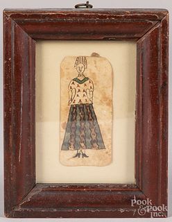 Watercolor fraktur drawing of a woman. 19th c.