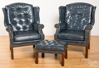 Pair of Chippendale style wing chairs, etc.
