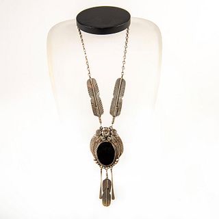 Native American Navajo Onyx Sterling Silver Necklace