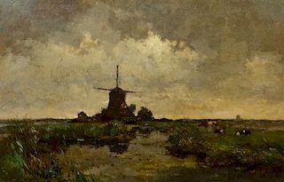 * Cornelis Vreedenburgh, (Dutch, 1880-1946), Landscape with Windmill