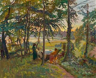 * Johannes Norretranders, (Danish, 1871-1957), Landscape with Figures, 1928
