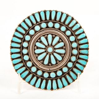 Native American Zuni Turquoise, Silver Cluster Pin