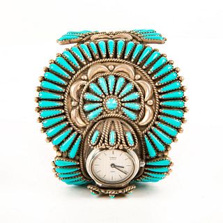 Native American Navajo Turquoise Sterling Silver Watch Cuff