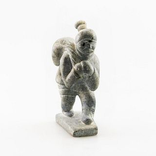 Greenlandic Inuit Soapstone/Regional Stone Figurine Sculpture, Bag Man