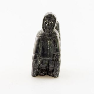 Inuit Soapstone/Regional Stone Figurine Sculpture, Fisherman & Bundles