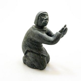 Inuit Tribal Soapstone/Regional Stone Figurine Sculpture, Kneeling Trapper