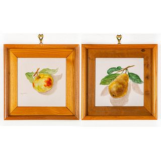 Pair Of Italian Ceramic Fruit Plaques, Apple And Pear