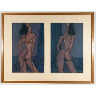 James Jim Ritchie, Cubism Style Pastels , Signed, Framed