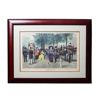 Antique Engraved Victorian Print, In The Row Hyde Park
