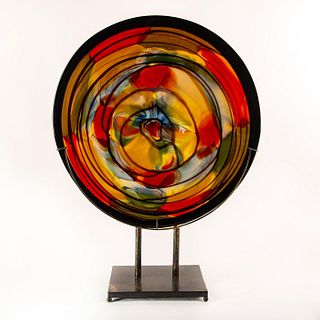 Large Colorful Glass Charger on Metal Stand