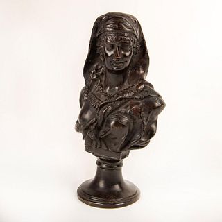 Fine Moreau Style Bronze Figural Bust, Woman In Veil