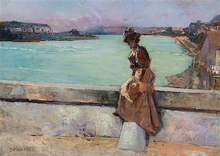 * Jean Francois Raffaelli, (French, 1850-1924), Girl Seated on Bridge