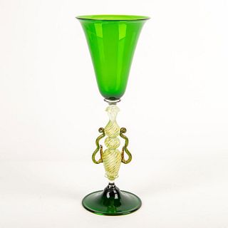 Venetian Art Glass Hand Blown Stemware Green Wine Goblet