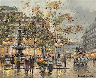 * Antoine Blanchard, (French, 1910-1988), Place du Palais Royal et Comedie Francaise