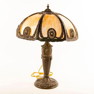 Art Nouveau Style 8 Panel Slag Glass Lamp