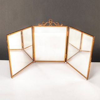 Tri-Fold Copper Vanity Mirror, Horse And Woman