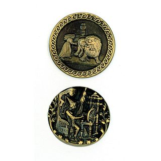 A Pair Of Brass Story Picture Buttons