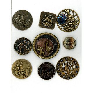 A Small Card Of Assorted Metal Picture Buttons