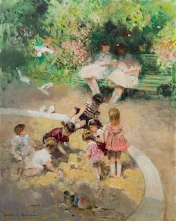 Jules Rene Herve, (French, 1887-1981), Children in Garden