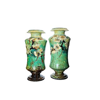 Pair Of Doulton Impasto Fm Collins Vases, Flowers