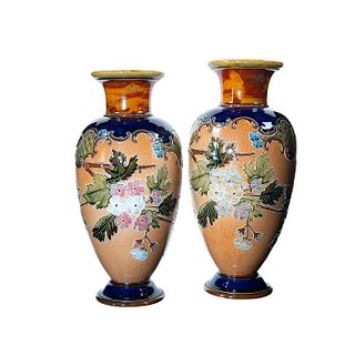 Pair Of Royal Doulton Slaters Patent Stoneware Vases