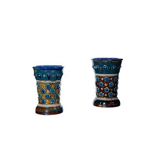 Pair Of Doulton Lambeth Miniature Stoneware Vases