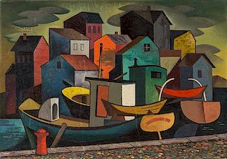 William Sanderson, (American, 1905-1990), Imaginary Harbor, 1951